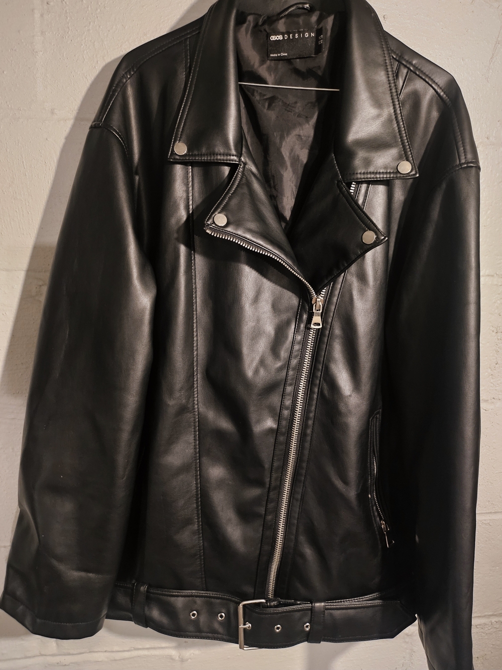 Asos Design longline oversized Faux Leather moto Jacket - black